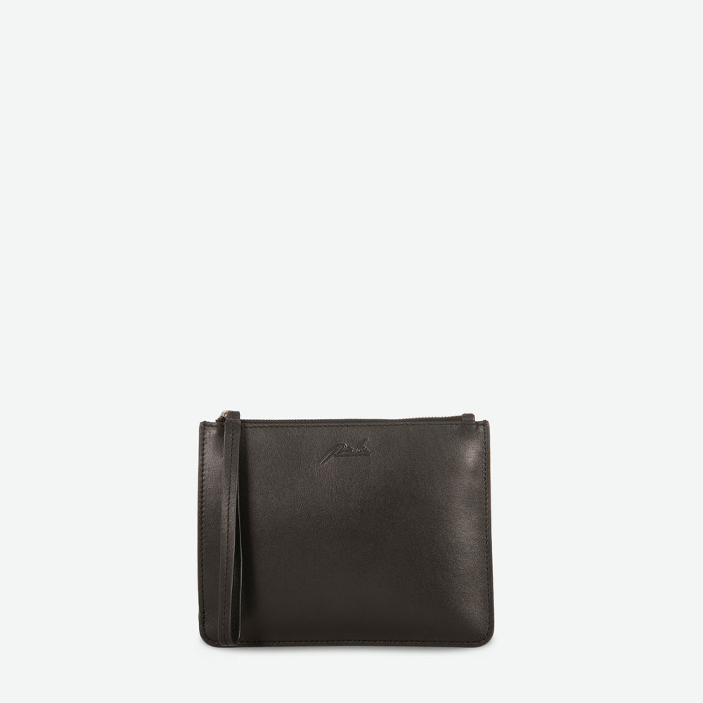 
                  
                    Rectangular black zip up pouch clutch with leather wristlet - image 3
                  
                