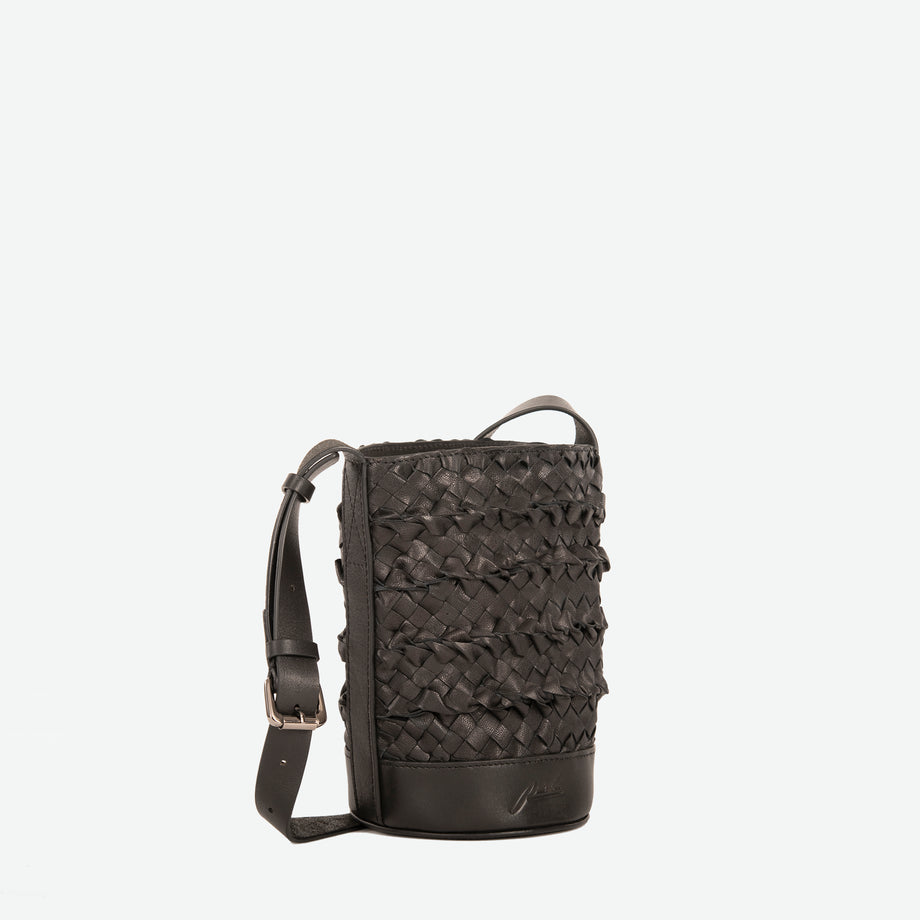 Black Leather Woven Crossbody Strap